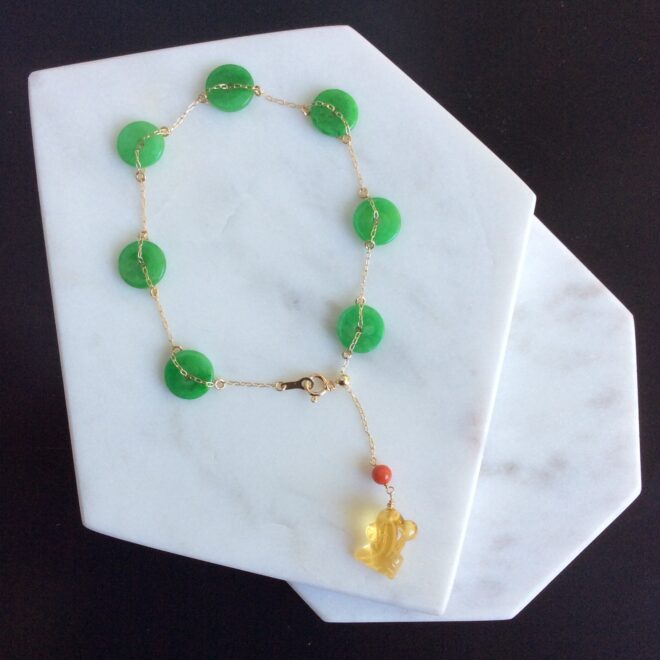干青翡翠の金魚付きブレスレット
