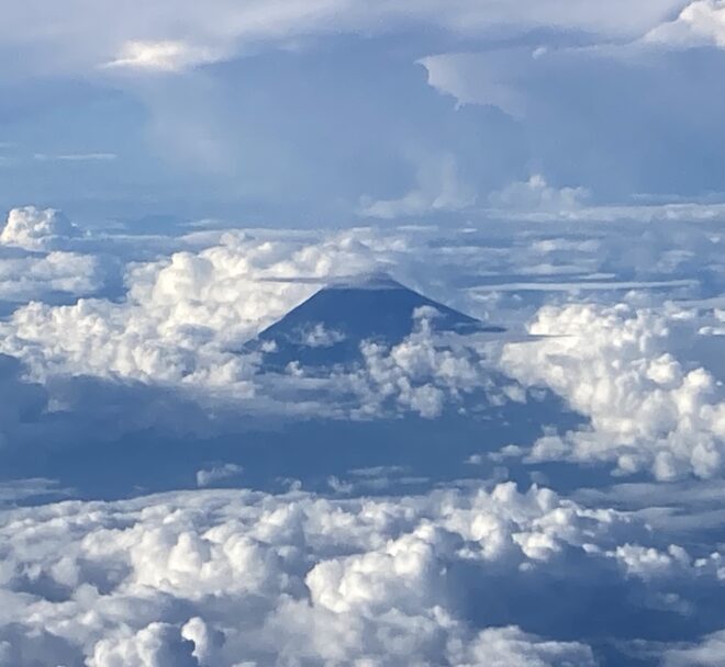 飛行機からの青い富士山