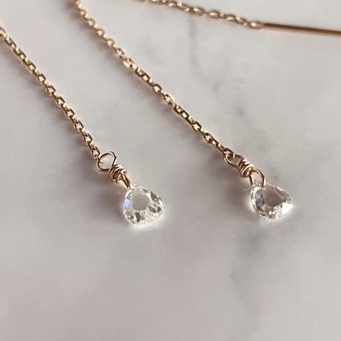 雫型ローズカットダイヤのチェーンピアス 0.248ct K10