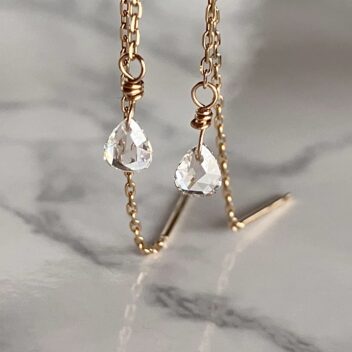 limelime様オーダー品　雫型ローズカットダイヤのチェーンピアス 0.248ct K10