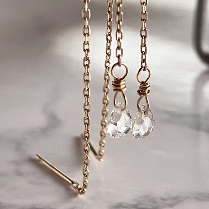 雫型ローズカットダイヤのチェーンピアス 0.248ct K10