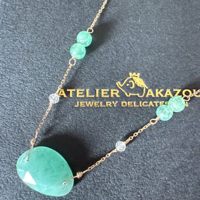 ローズカットのエメラルド&ダイヤのネックレスK10